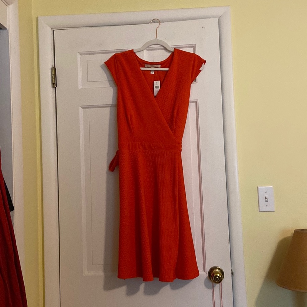 Red Anthropologie wrap dress
